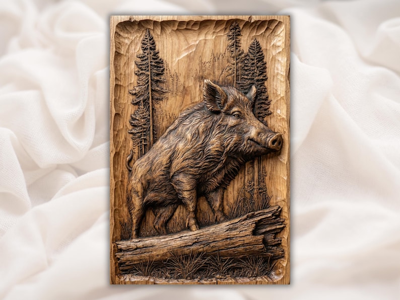 Wild Boar Wood Carving STL File