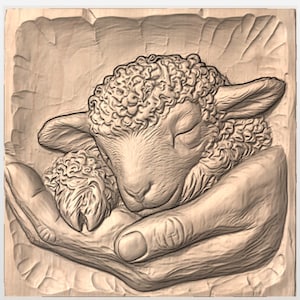 Sleeping Lamb in Hands Relief STL view 3
