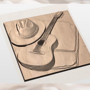 Cowboy Guitar 3D Relief STL view 2