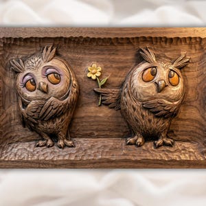 Owl Couple 3D Relief STL view 1