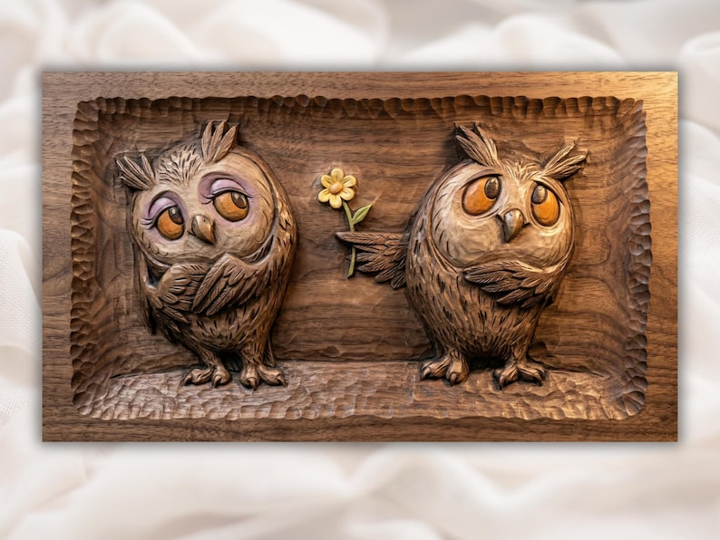 Owl Couple 3D Relief STL