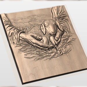 Hands of Christ With Lamb 3D Relief STL view 2