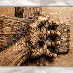 Jesus Hand on Cross 3D Relief STL File view 1