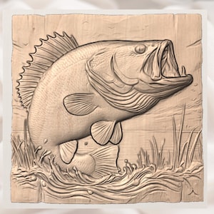 Largemouth Bass 3D Relief STL view 3