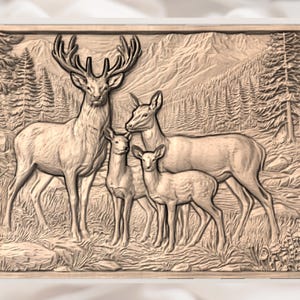 Deer Family 3D Relief STL view 3
