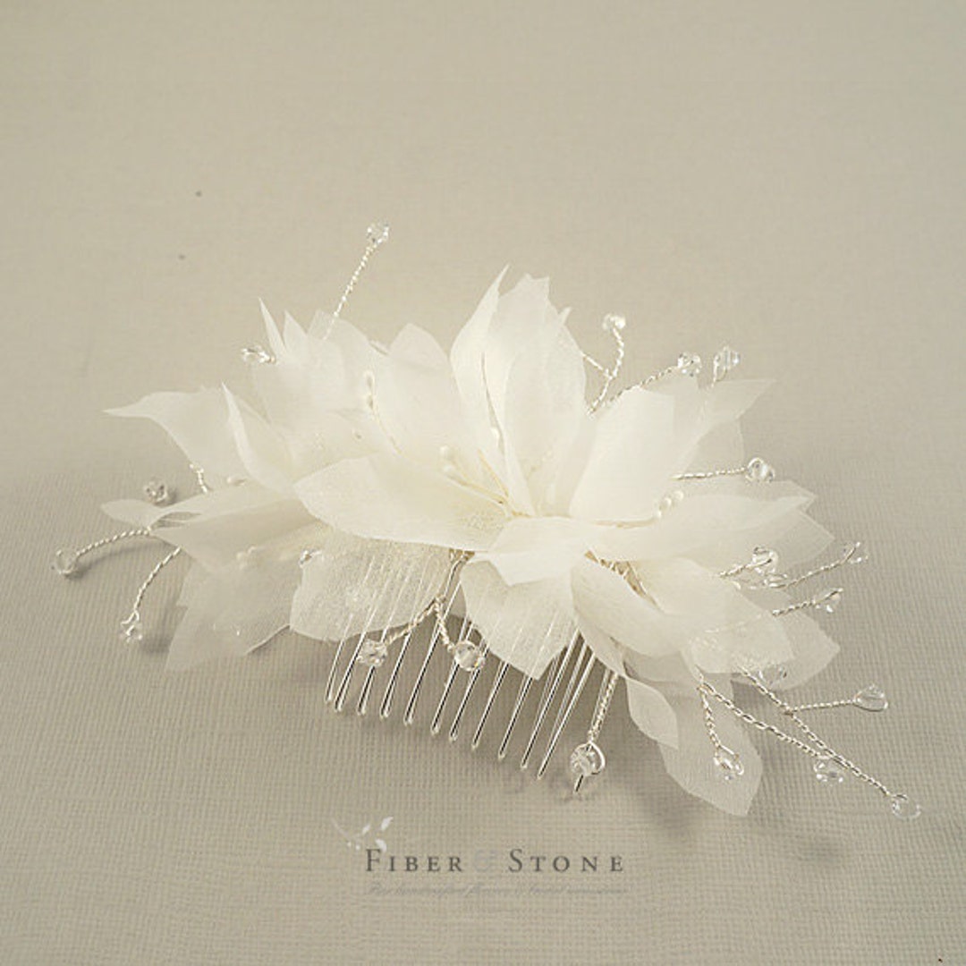 Crystal Flower Wedding Hair Comb, Pure Silk Wedding Hairpiece, Spring