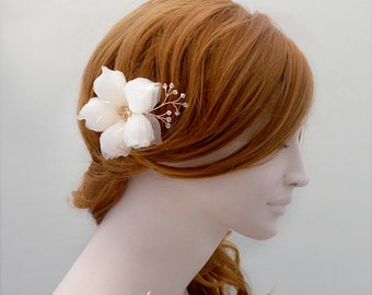 Cherry Blossom Wedding Hair Flower, Champagne Bridal Hair Fascinator Gold Swarovski Hair Vine, Wedding Hair Accessories,  Gold  Flower