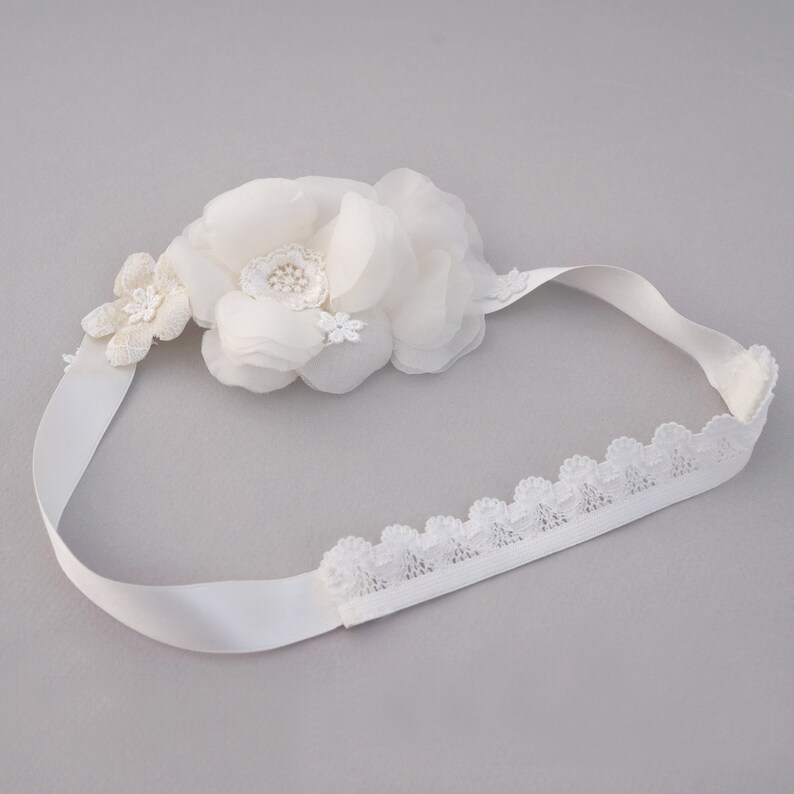 Pure Silk Flower Girl Headband, Baby Headband, Silk Ribbon Headband, Flower Headband, Bridal Headband Lace and Silk Garden Wedding Headband image 4