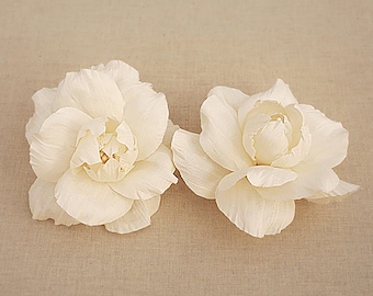 Silk Dupioni Flower Hair Clip, Ivory Bridal Headpiece, Set of 2