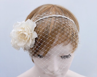 Pure Silk Birdcage Veil, Flower Bridal Veil, Wedding Headpiece, Wedding Headband, Bridal Veil, Short Veil, Wedding Veil, Bridal Headpiece