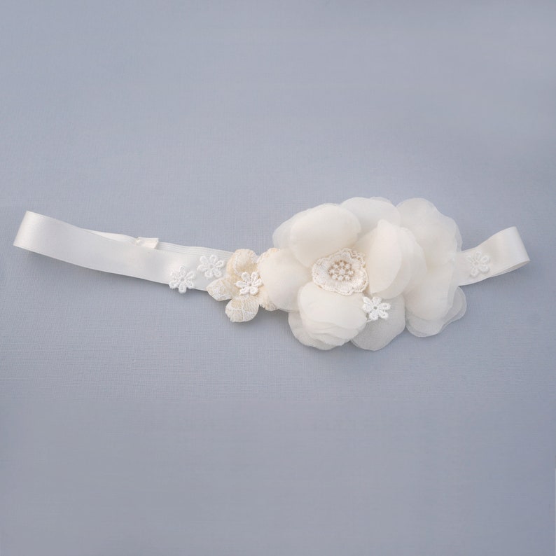 Pure Silk Flower Girl Headband, Baby Headband, Silk Ribbon Headband, Flower Headband, Bridal Headband Lace and Silk Garden Wedding Headband image 6