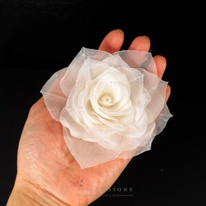 Hand Pressed Bridal Hair Flower, Pure Silk Wedding Hair Flower, Ivory Bridal Hair Clip, Rose Wedding Hair Piece, Freshwater Pearl Wedding image 3