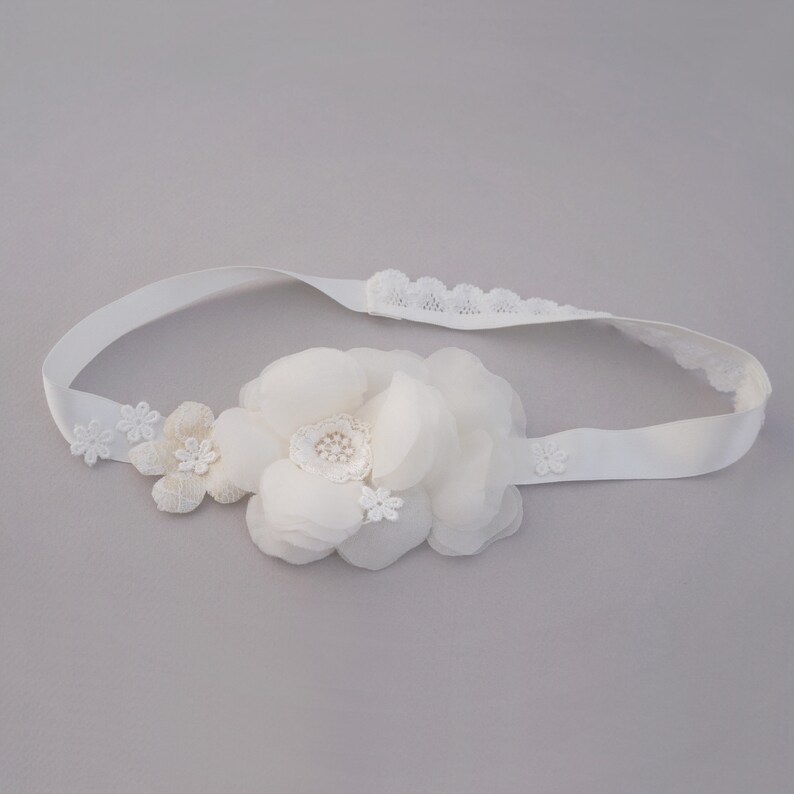 Pure Silk Flower Girl Headband, Baby Headband, Silk Ribbon Headband, Flower Headband, Bridal Headband Lace and Silk Garden Wedding Headband image 7