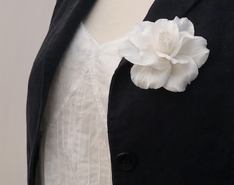 Handmade White Silk Camellia Brooch, Wedding Flower Pin