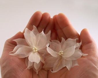 100% Silk Bridal Hair Flowers: Handmade Flower Hair Pins with Pearls