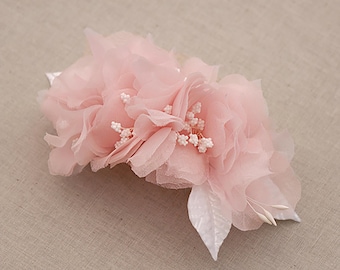Pure Silk Wedding Headpiece, Pink Flower Hair Clip, Bridal Hair Accessories