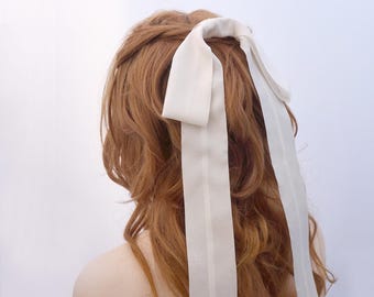 Handmade Silk Bridal Hair Bow, Ivory Wedding Accessory