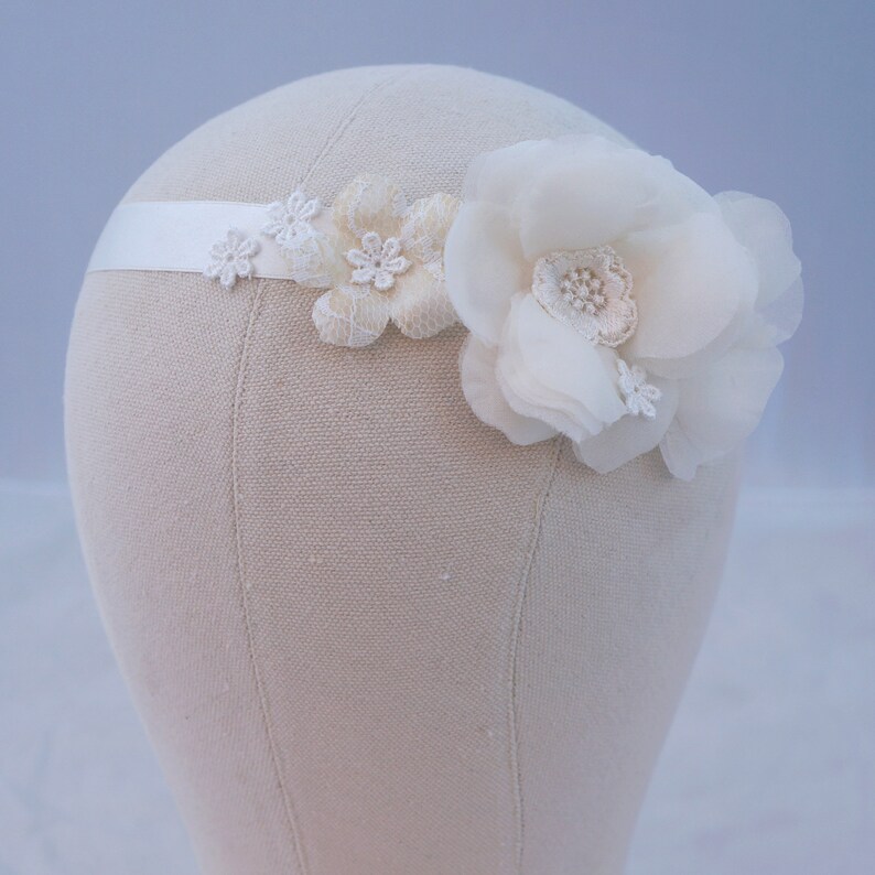 Pure Silk Flower Girl Headband, Baby Headband, Silk Ribbon Headband, Flower Headband, Bridal Headband Lace and Silk Garden Wedding Headband image 2