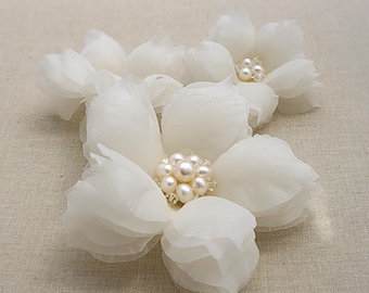 Silk Flower Bridal Headpiece with Freshwater Pearls