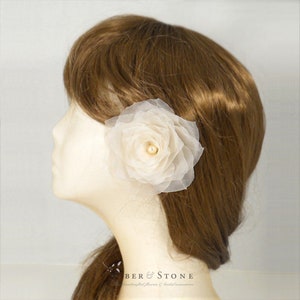 Hand Pressed Bridal Hair Flower, Pure Silk Wedding Hair Flower, Ivory Bridal Hair Clip, Rose Wedding Hair Piece, Freshwater Pearl Wedding image 2