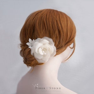 Pure Silk Bridal Hair Flower, Ivory Wedding Hair Flower, Bridal Headpiece, Bridal Lace Hair Flower, Wedding Hair Comb,Wedding Hair Accessory image 3