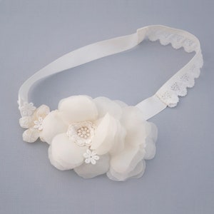 Pure Silk Flower Girl Headband, Baby Headband, Silk Ribbon Headband, Flower Headband, Bridal Headband Lace and Silk Garden Wedding Headband image 5