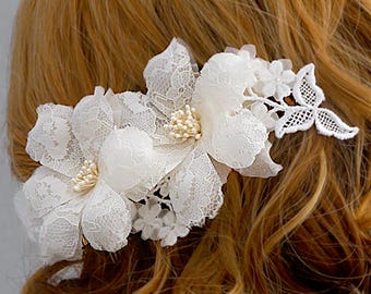 Lace Flower Bridal Comb, Vintage Inspired Swarovski Crystal Headpiece