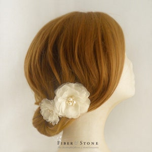 Freshwater Pearl Bridal Hair Flowers Handmade with Pure Silk  and Swarovski - FiberStone Bridal