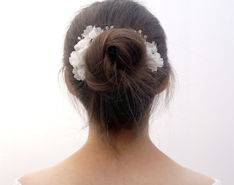 Handmade Pure Silk Flower Bridal Hair Pins with Freshwater Pearls – Elegant Set of 2 Floral Hair Accessories