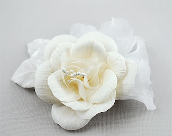 Ivory Silk Bridal Hair Flower, Wedding Headpiece, Handmade Floral Comb