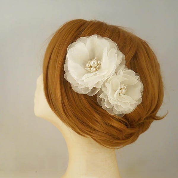 Pure Silk Floral Bridal Headpiece, Silk Flower, Freshwater Pearl Hair Piece
