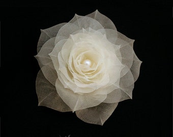 100% Silk Bridal Hair Flower with Freshwater Pearl Sheer and Delicate Rose Wedding Hair Flower,  Floral Wedding Headpiece, Bridal Headpiece