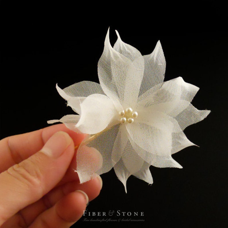 Pure Silk Flower Bridal Hairpins handmade with Swarovski - Fiber And Stone