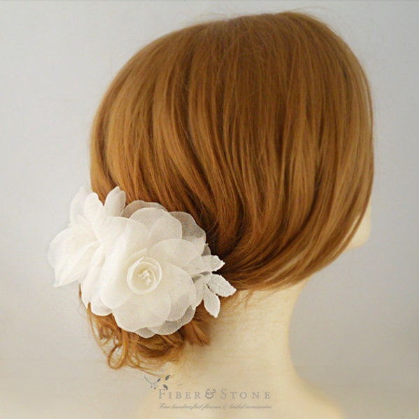 Pure Silk Bridal Comb - Bridal Flower Comb - Bridal Headpiece - Ivory Flower Wedding Headpiece - Bridal Hair Flowers - Bridal Hair Accessory