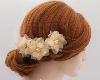 Freshwater Pearl Bridal Head Piece, Wedding Hair Flowers, Wedding Head Piece, Pure Silk Bridal Hair Flowers Bridal Hair Piece Spring Wedding