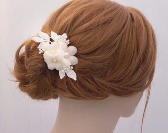 Silk Bridal Hair Flower: Freshwater Pearl & Lace Wedding Piece