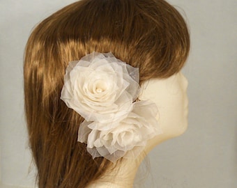 Handmade Rose Bridal Headpiece Pure Silk Rose Head Piece Bridal Headpiece Ivory Rose Flower Wedding Headpiece White Flower Bridal Head Piece