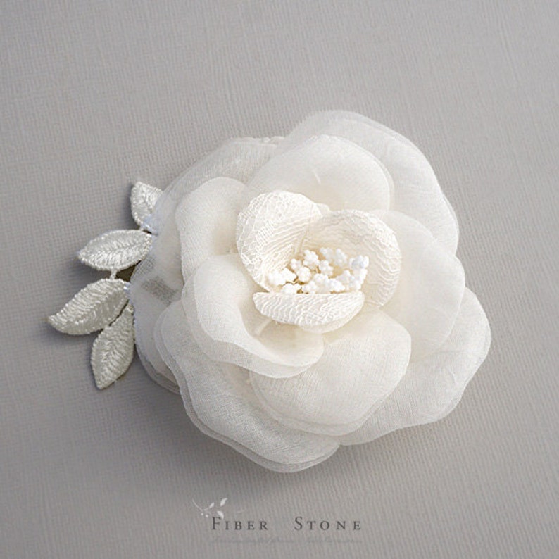 Pure Silk Bridal Hair Flower, Ivory Wedding Hair Flower, Bridal Headpiece, Bridal Lace Hair Flower, Wedding Hair Comb,Wedding Hair Accessory image 1