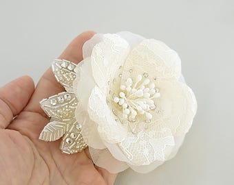 Swarovski Crystal Lace Flower Bridal Headpiece, Wedding Hair Clip