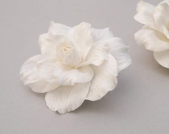 Handmade White Silk Camellia Brooch, Wedding Pin, 3.5"