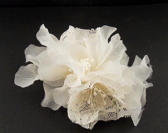 Handmade Silk Lace Bridal Flower Hair Clip, Ivory Wedding Headpiece