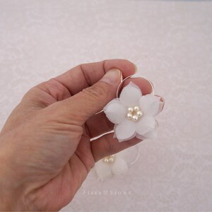 Pure Silk Cherry Blossom Fabric Flower Earrings, Flower Floral Wedding Earrings, Flower Dangle Pearl Earring, Garden Wedding Flower Earrings image 6
