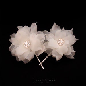 Swarovski Bridal Floral Hairpins Handmade Flower with Sheer silk Organza, Beach Wedding Floral Headpiece with Swarovski Crystal Rhinestone image 1