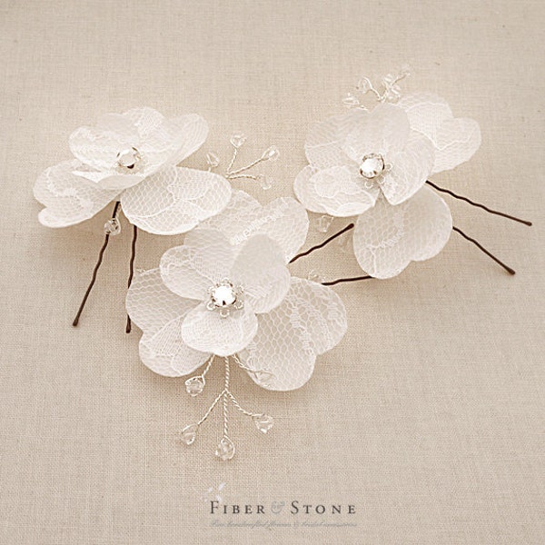 Swarovski Wedding Hair Flower Bridal Hair Vine Crystal Rhinestone Bridal Hair Pins Lace Bride Hair Flower Lace Flower Wedding Hair Accessory