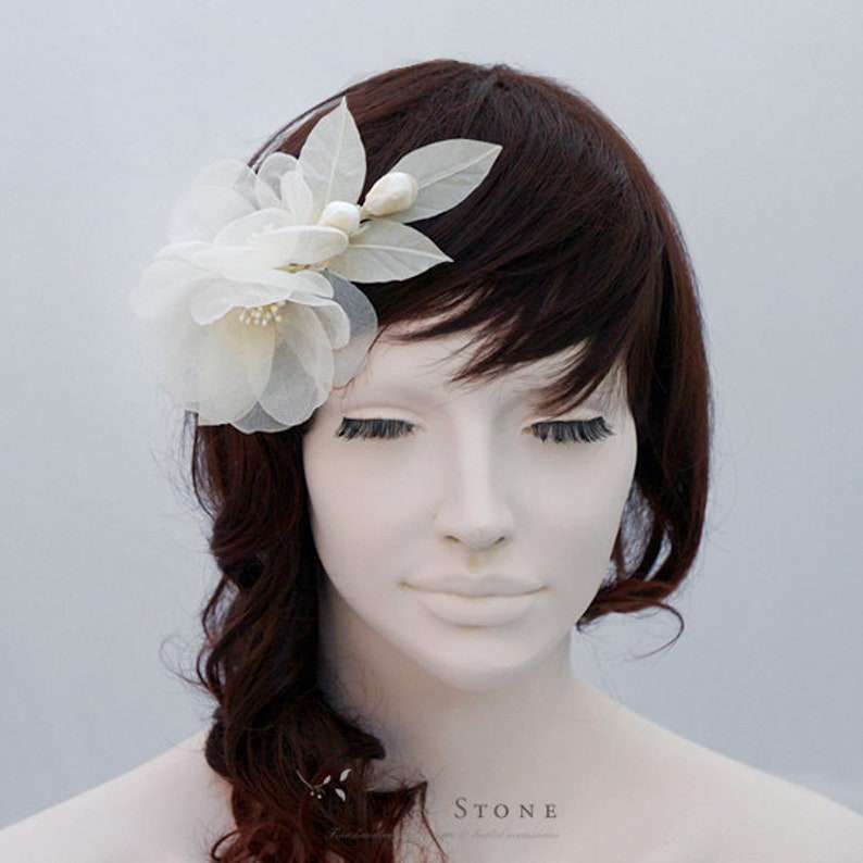 Camillia Wedding Head piece, Pure Silk Bridal Headpiece, Wedding Headpiece, Bridal Flower Comb, Floral Wedding Comb, Bridal Hair Accessory image 3