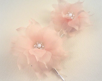 Blush Pink Bridal Hair Flowers, Pink Wedding Hair Flowers, Pure Silk Bridal Hairpiece, Swarovski Wedding Hairpiece, Bridal Hair Accessories