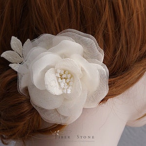 Pure Silk Bridal Hair Flower, Ivory Wedding Hair Flower, Bridal Headpiece, Bridal Lace Hair Flower, Wedding Hair Comb,Wedding Hair Accessory image 2