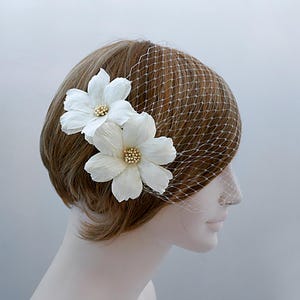 Pure Silk Birdcage Veil, Floral Birdcage Veil, Short Veil, Flower Veil, Bridal Veil,  Bandeau Birdcage Veil, Pure Silk Dupioni Flower Veil
