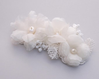 Silk Bridal Flower Hair Clip: Ivory Pearl Lace Headpiece
