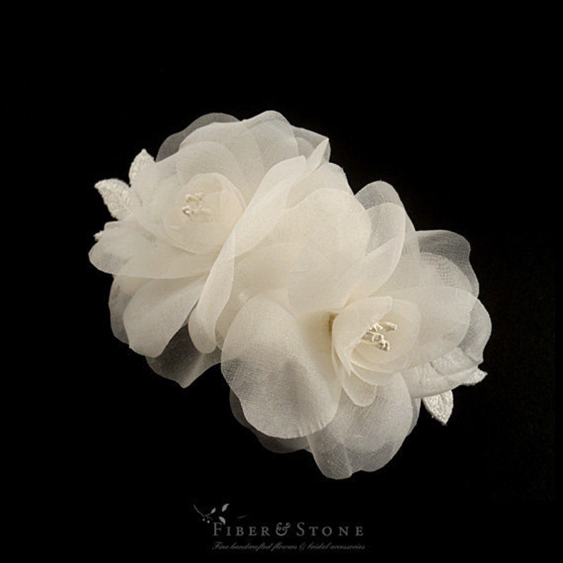 Floral Bridal Headpiece with Pure Silk, Bridal Flower Comb, Floral Bridal Head Piece Ivory Flower Wedding Headpiece, Floral Wedding Comb image 5